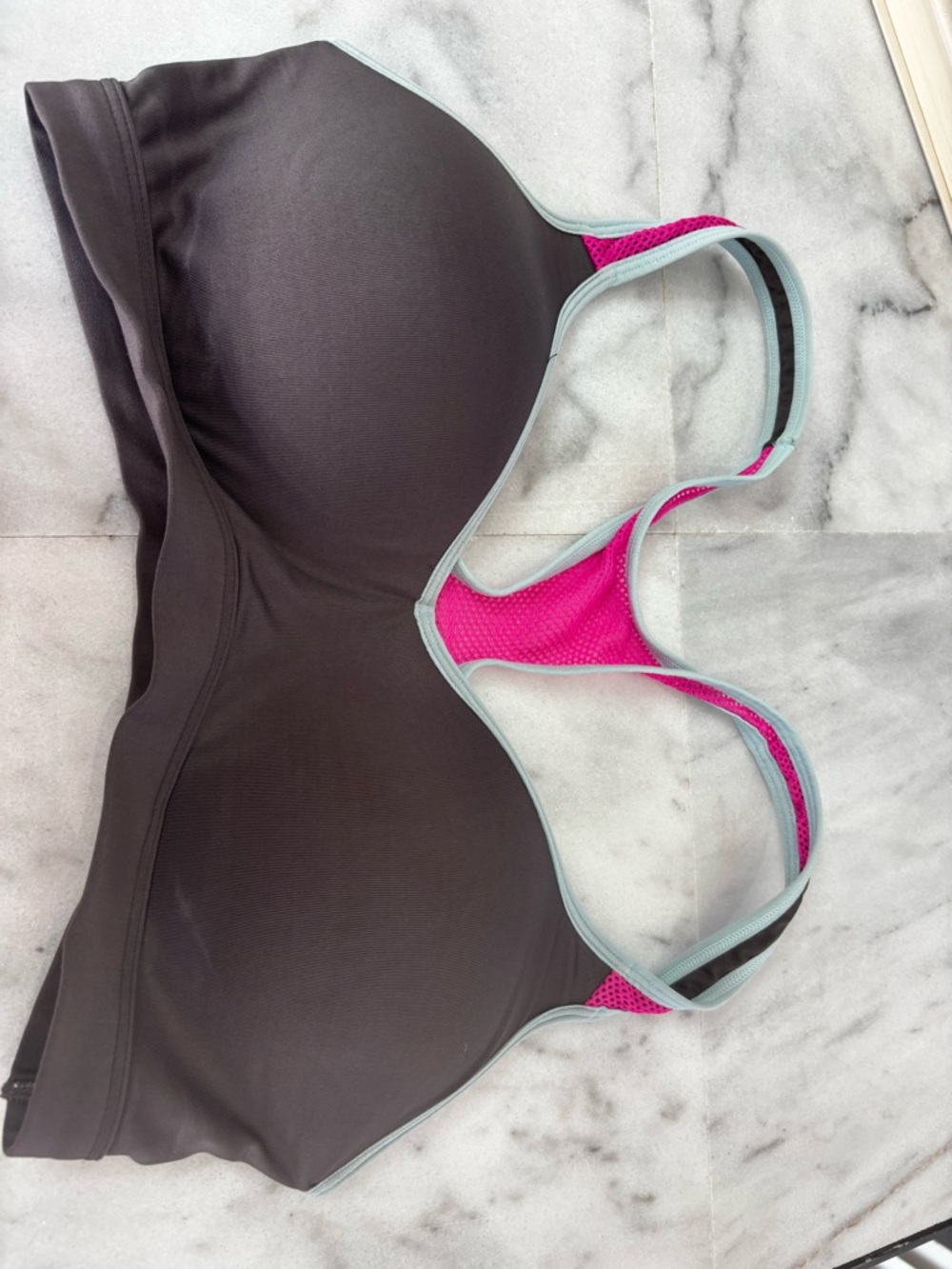 SO Charcoal Sports Bra with Pink and Light Gray Trim
